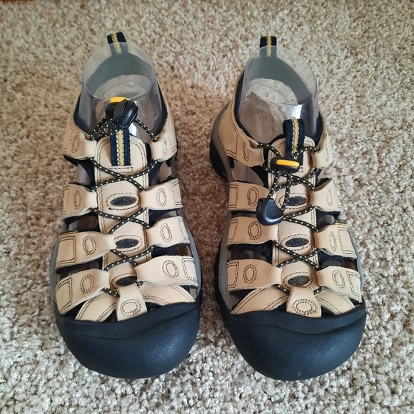 Keen Newport Leather Hiking Sandals Light Tan Pull Cord Slip On Size 7 - Picture 7 of 15